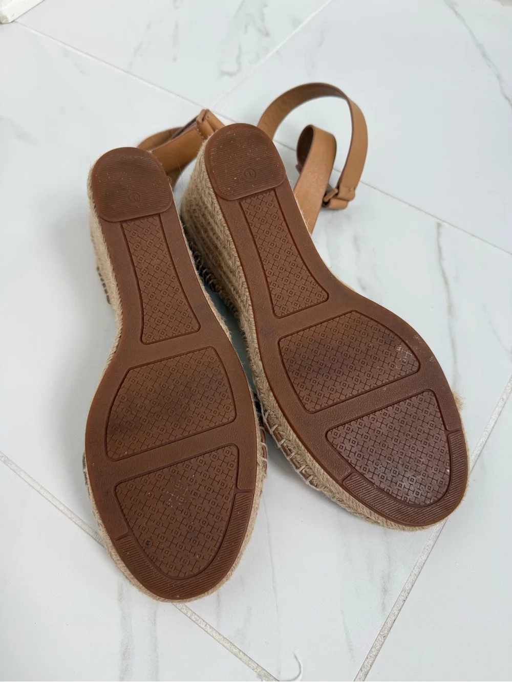 Tory Burch Tan Leather Espadrille Wedge Sandals- 9.5